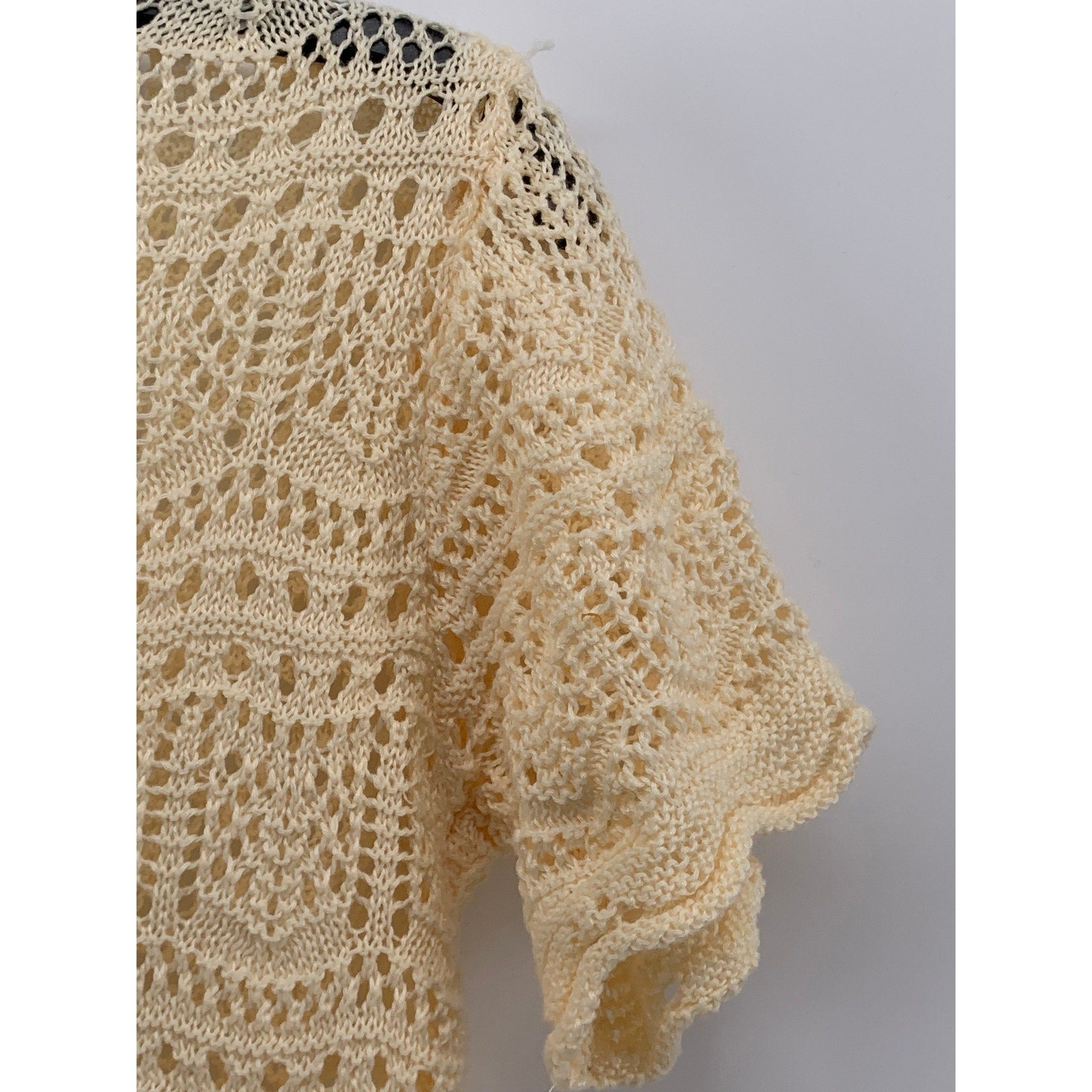 UNBRANDED Women's Cream Crochet Knit V-Neck Short Sleeve Cinch Relaxed Top SZ S
