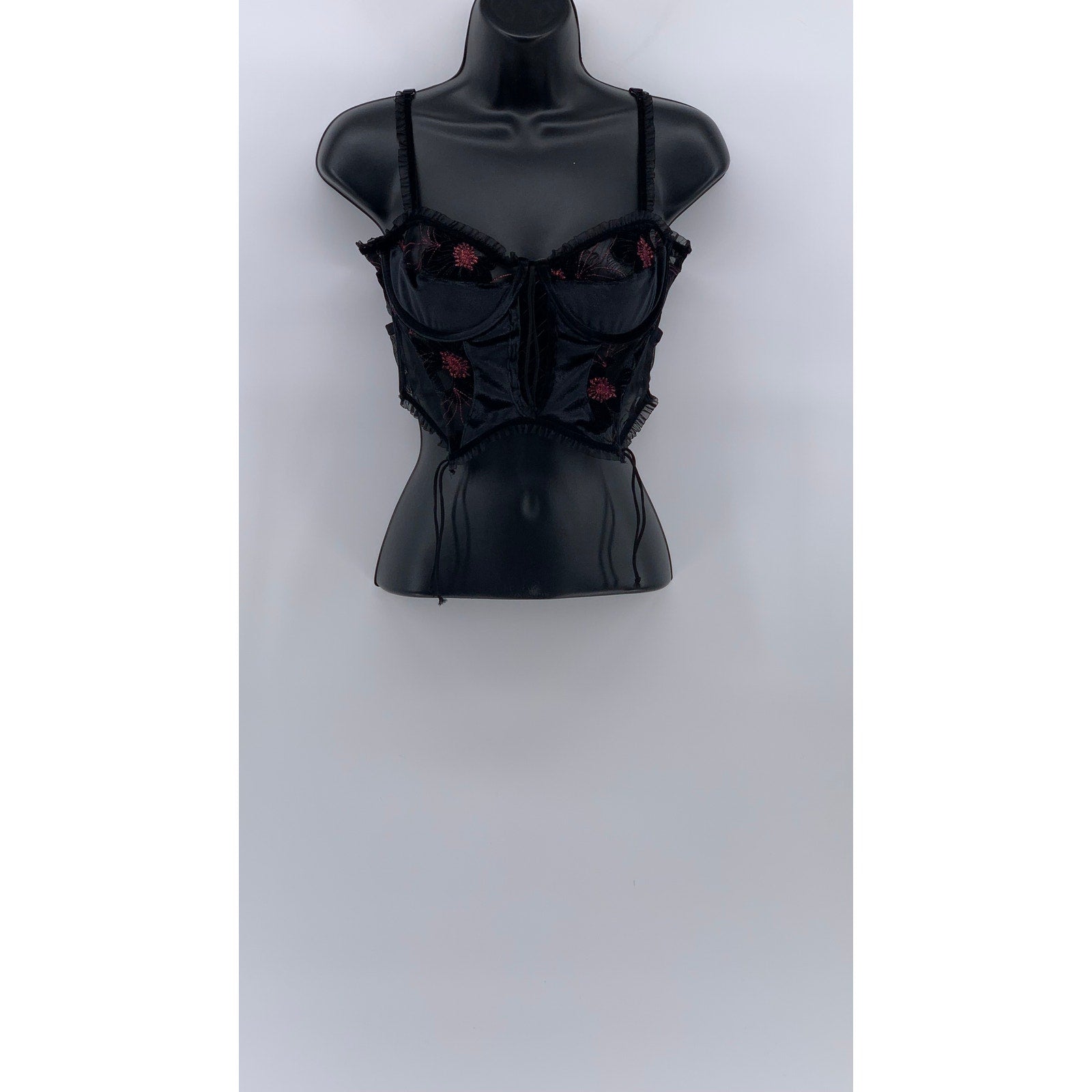 FOR LOVE AND LEMONS Women's Black Mesh-Velour Sweetheart Goth Crop Top SZ M