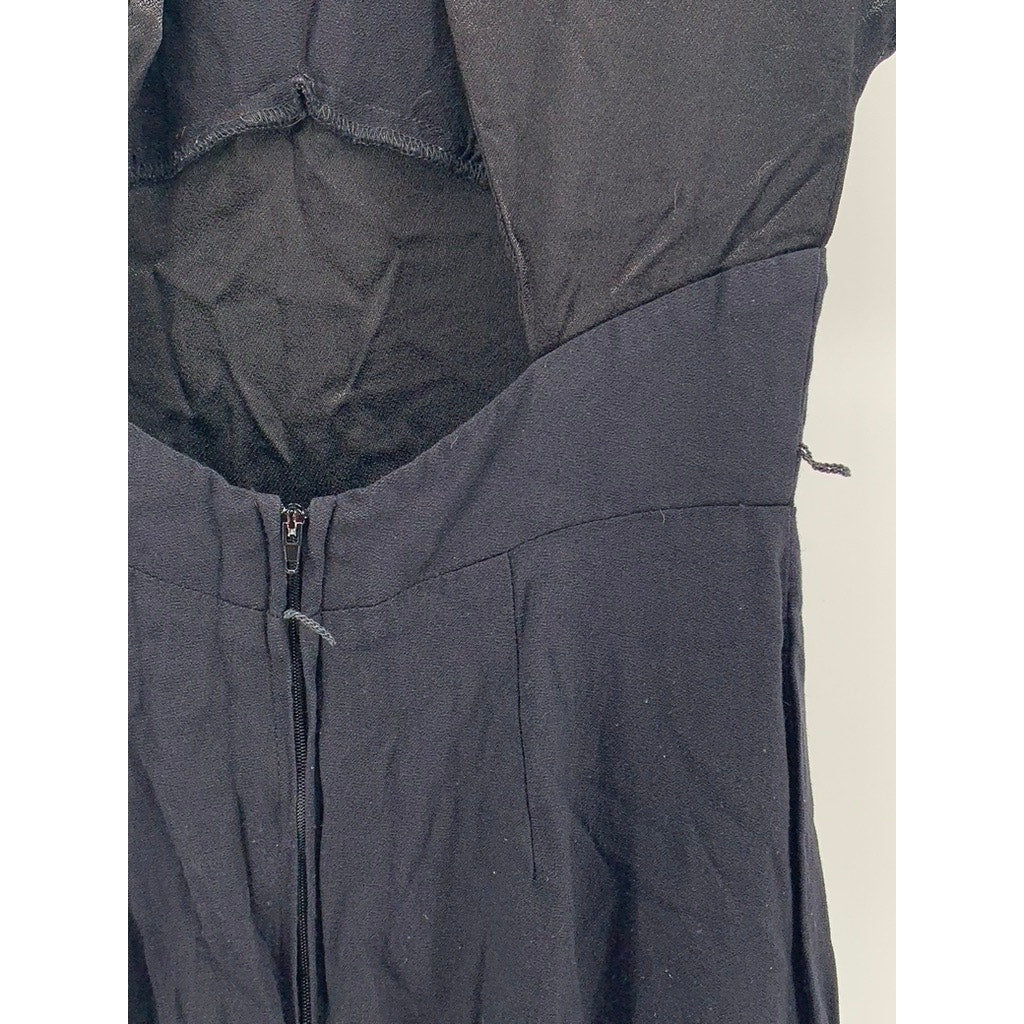 UNBRANDED Women's Black-Navy Crewneck Short Sleeve Back Cutout Jumpsuit SZ M