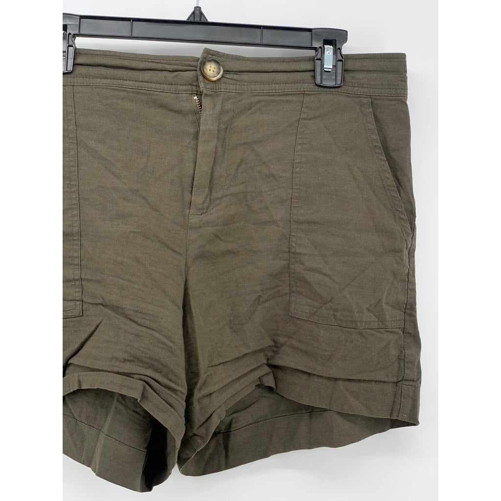MATTY M Women's Olive Green Linen-Blend High-Waist Casual Shorts SZ M