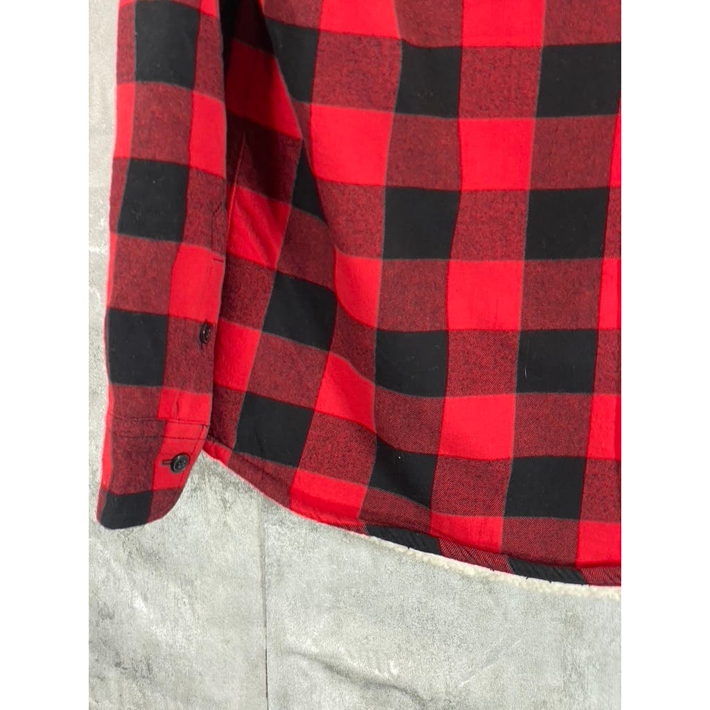 J.CREW Men's Authentic Wear Red Buffalo Check Sherpa-Lined Shirt Jacket SZ M