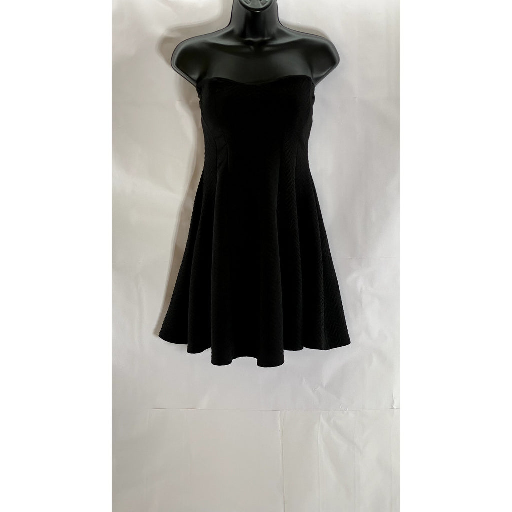 LOVE J Women's Black Solid Zig-Zag Textured Strapless Mini A-Line Dress SZ L