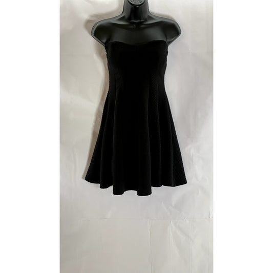 LOVE J Women's Black Solid Zig-Zag Textured Strapless Mini A-Line Dress SZ L