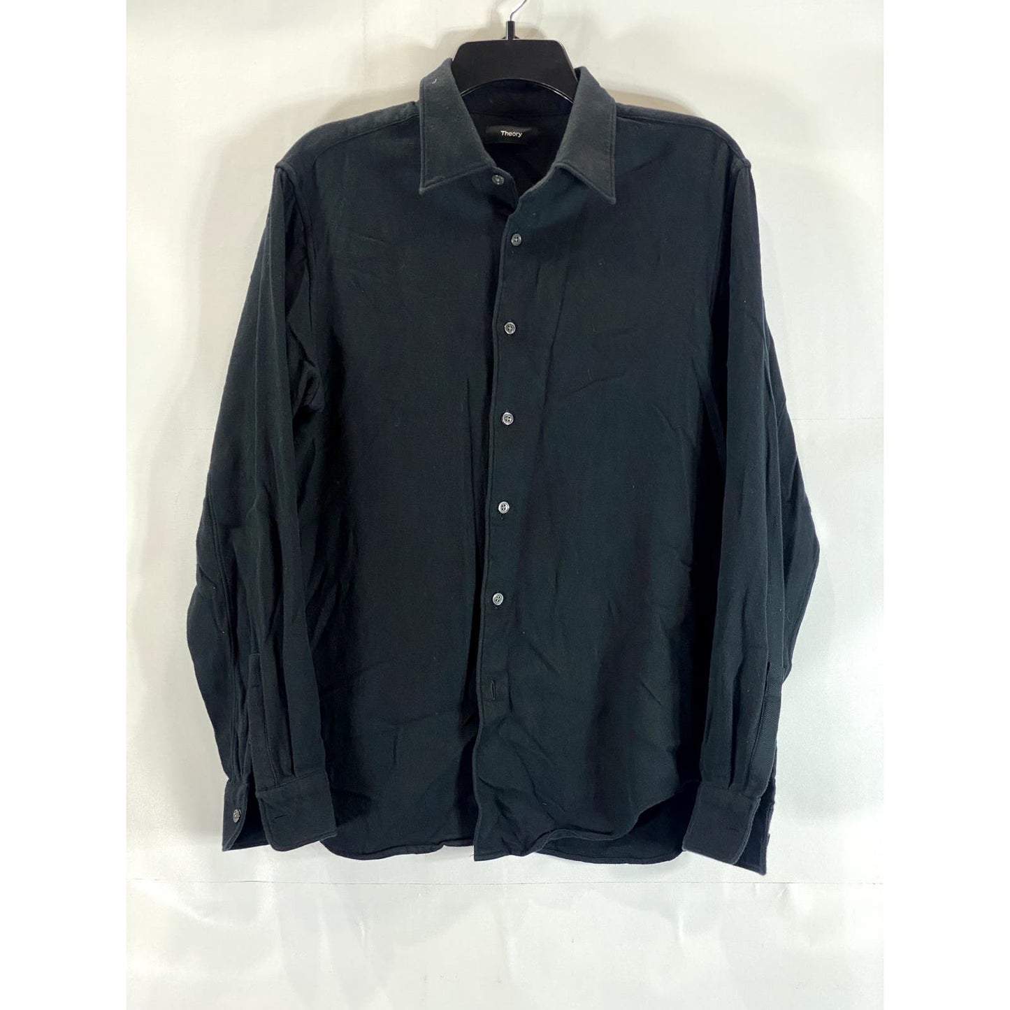 THEORY Men's Solid Black Noll Cotton Flannel Button-Up Long Sleeve Shirt SZ S