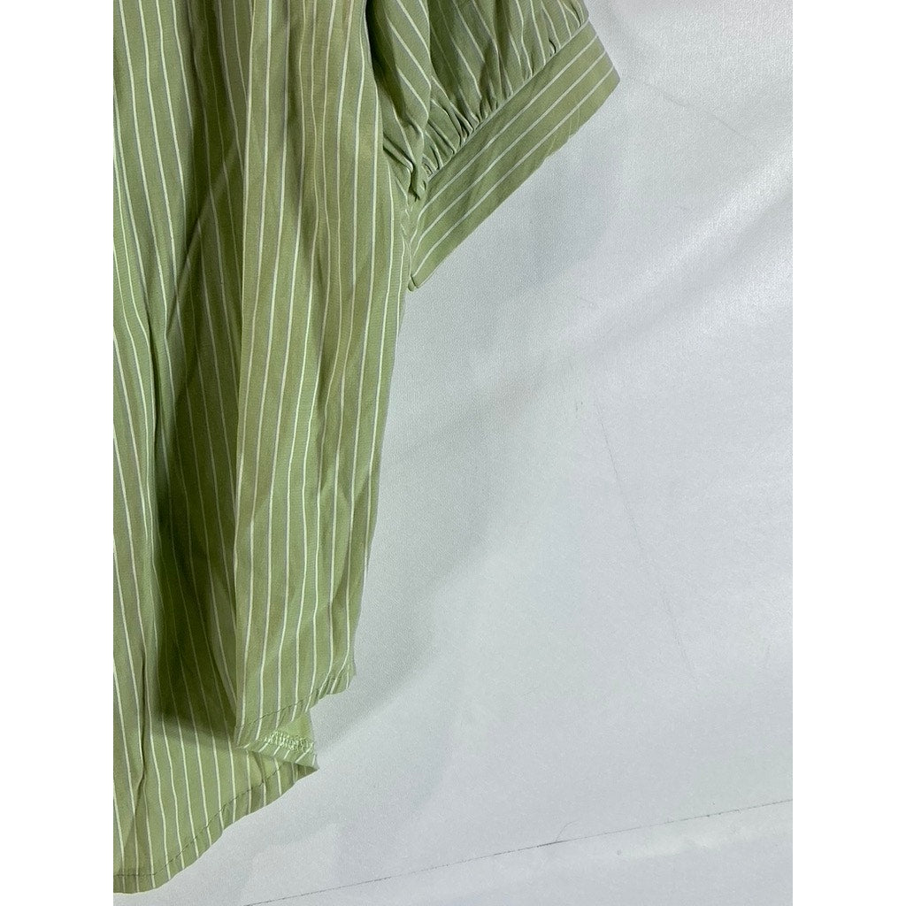 UNBRANDED Women's Green/White Pinstripe Preppy Over Shoulder Tie Top SZ XL