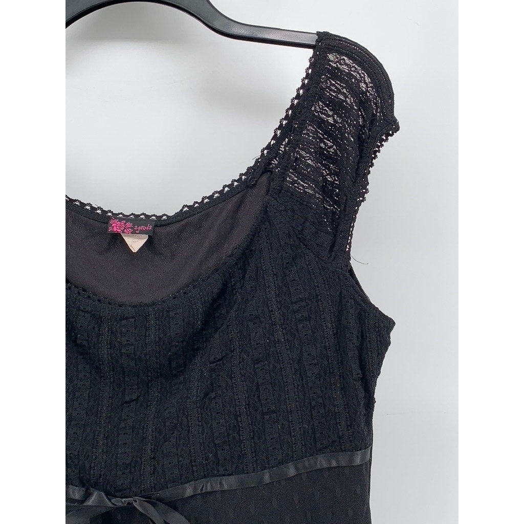 AGENDA Women's Black Lace-Trim Short Sleeve Top SZ XL