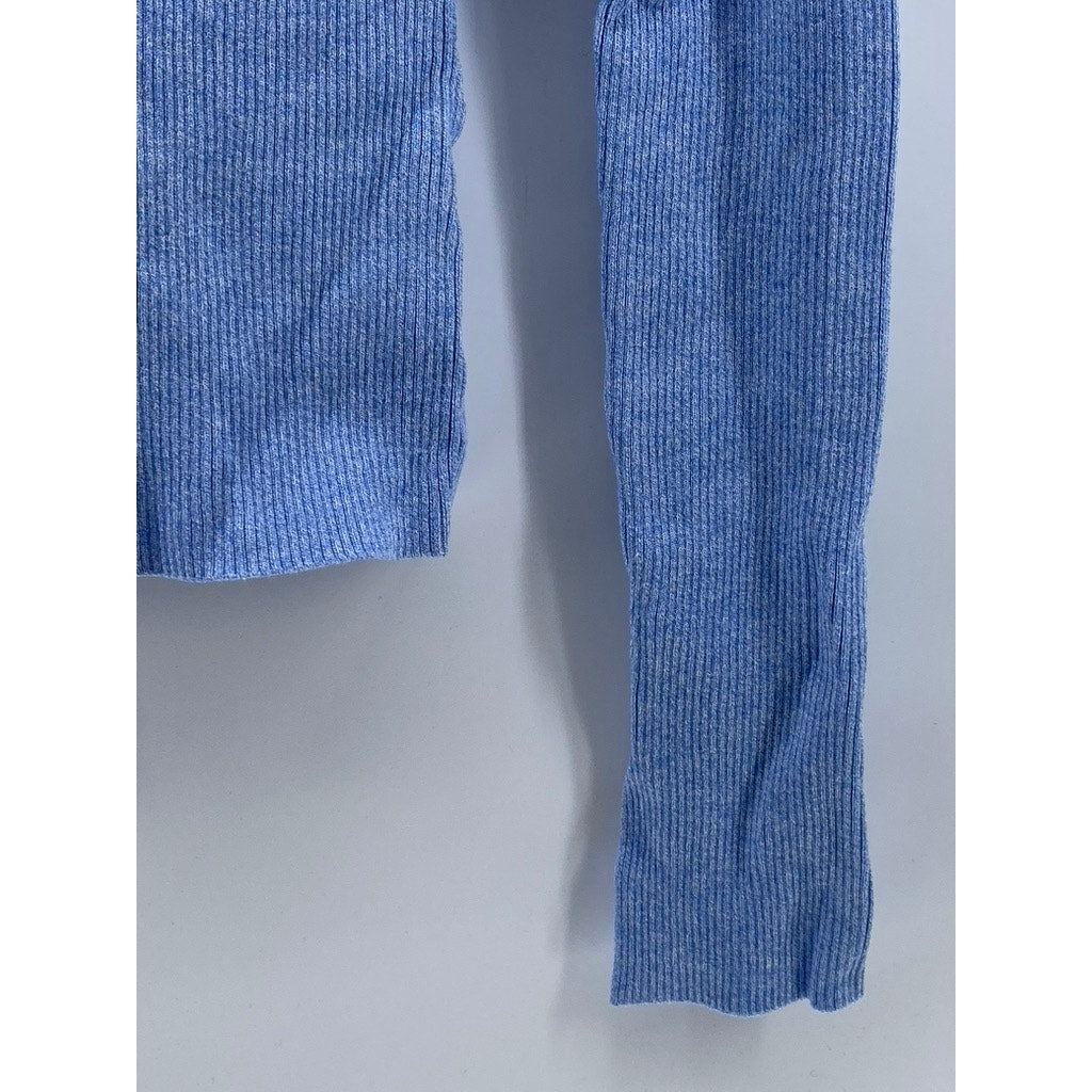 H&M Women's Blue Ribbed Scoop-Neck Long Sleeve Top SZ M