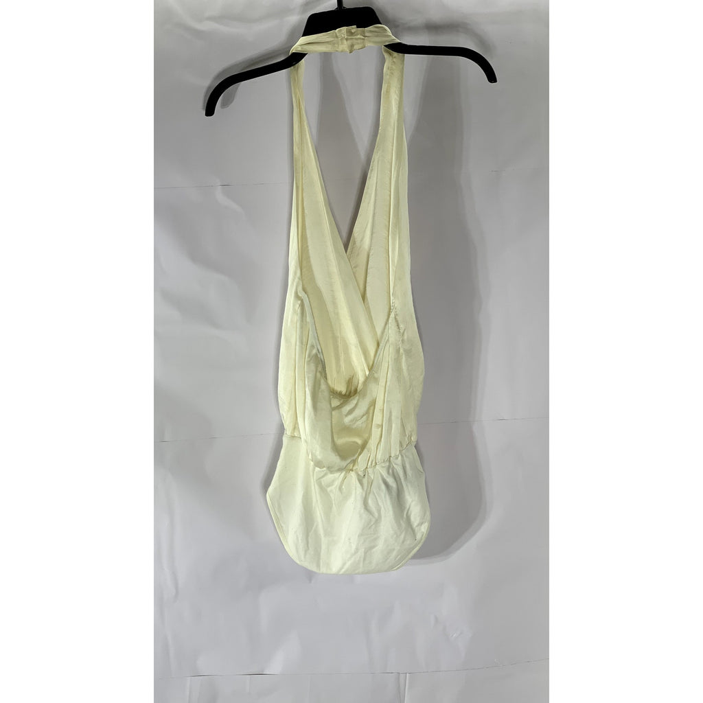 OUT FROM UNDER Women's Cream Surplice V-Neck Sleeveless Halter Bodysuit SZ M