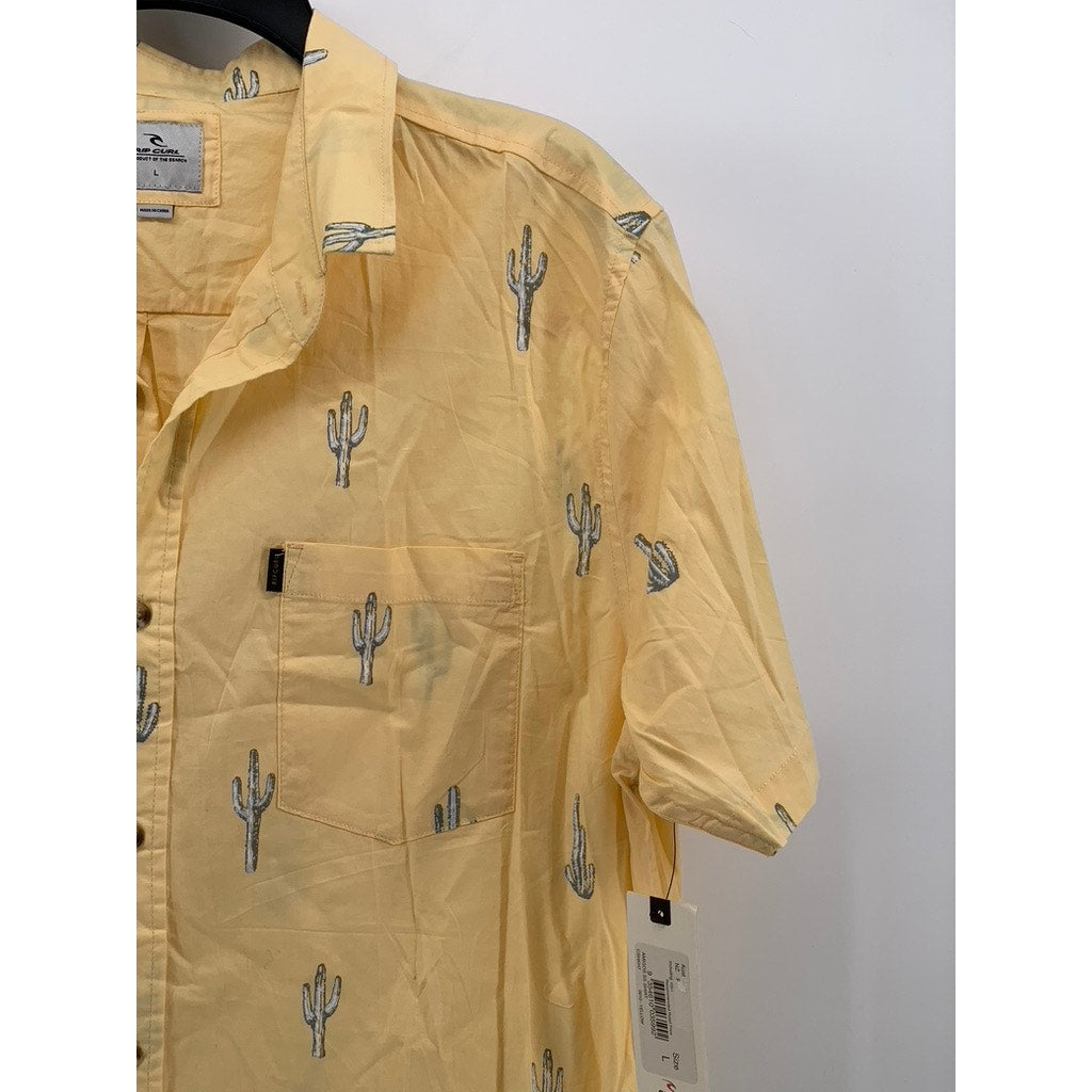 RIPCURL Men's Yellow Cactus Print Amigos Short Sleeve Button-Up Shirt SZ L