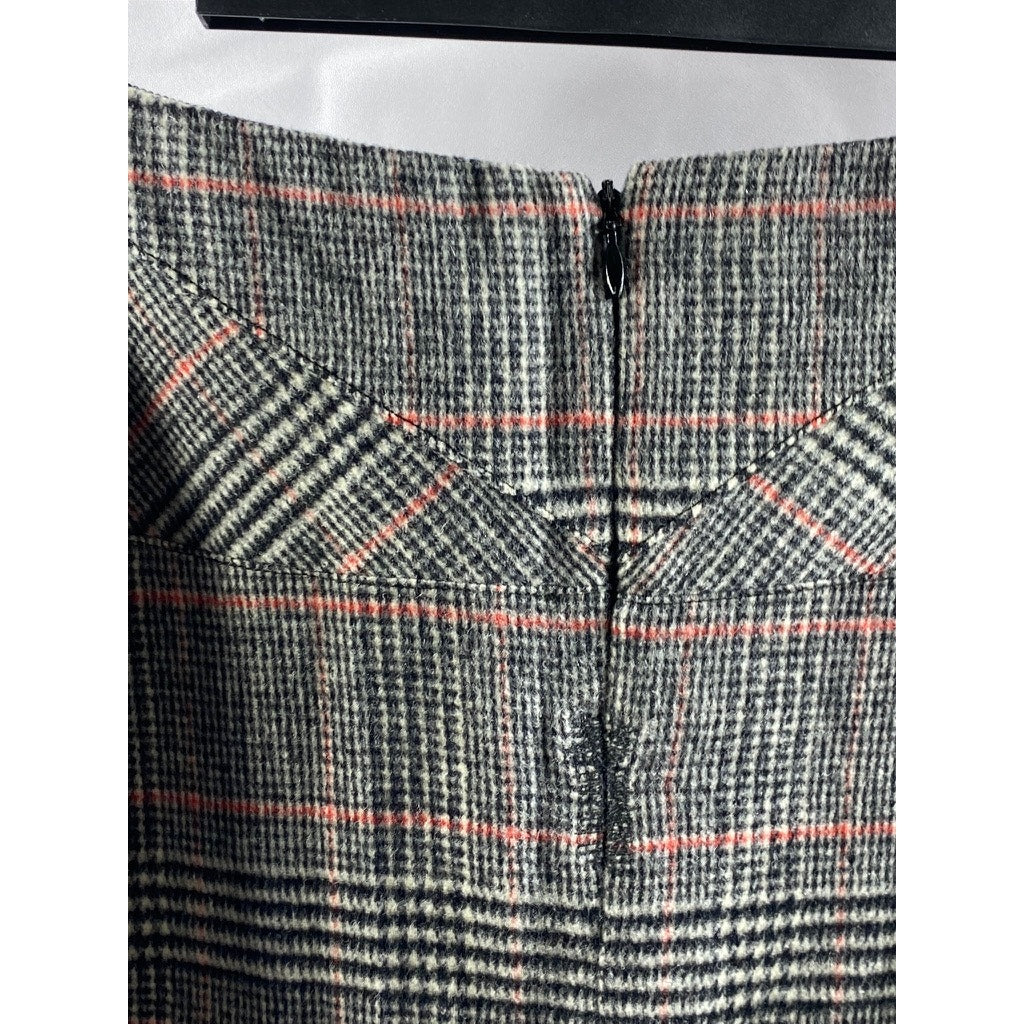 JOSEPH Women's Black-Red Plaid Virgin-Wool Blend Knee Length Skirt SZ 38(US6)