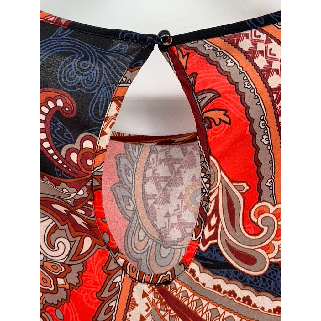 NEW YORK & COMPANY Women's Red Paisley Print Long Bell Sleeve Top SZ M