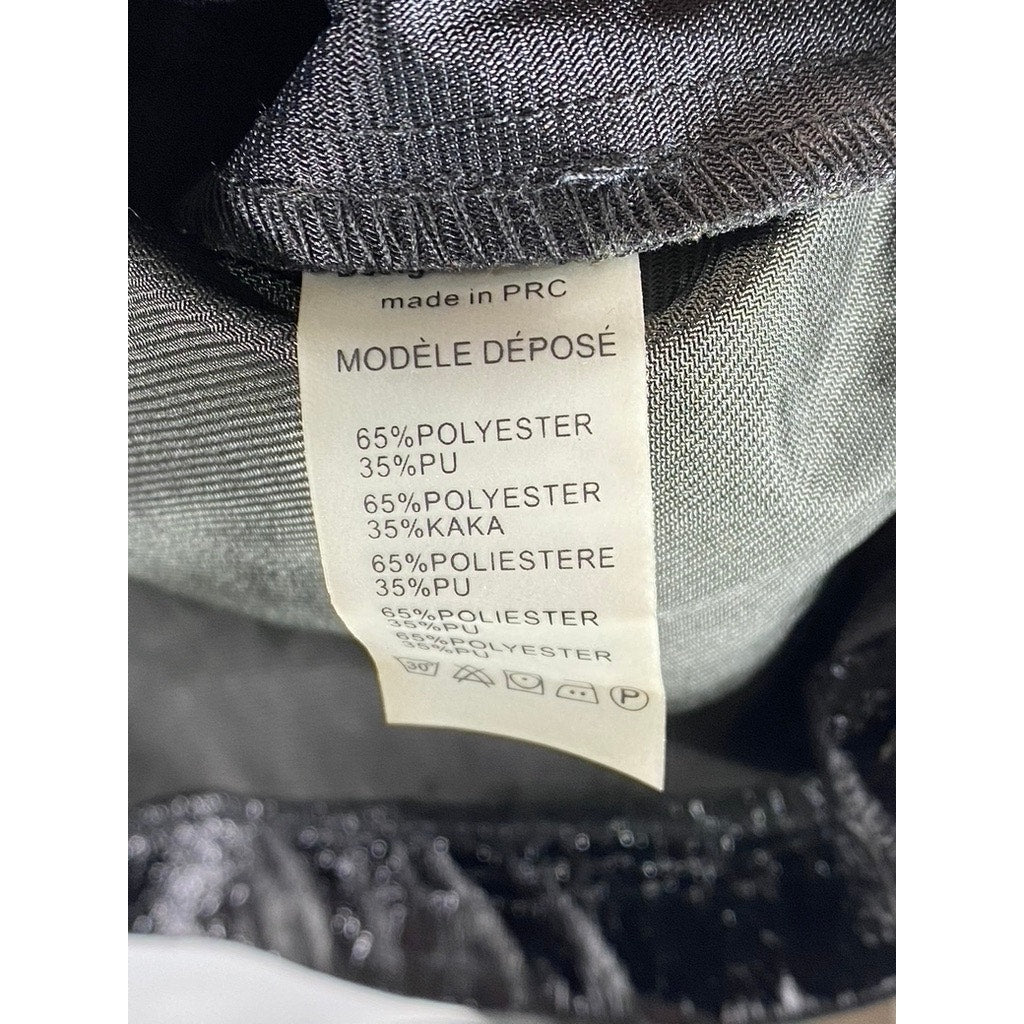 EIGHT PARIS Women's Black Faux-Leather Short-Sleeve Mini Belted Dress SZ M