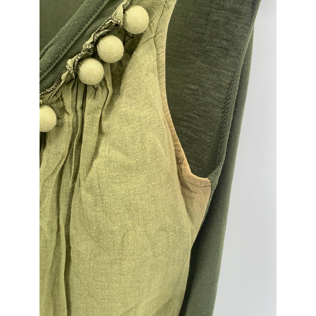 M+P+E Women's Green Scoop-Neck Ball Detail Ruffle Tank Top SZ M