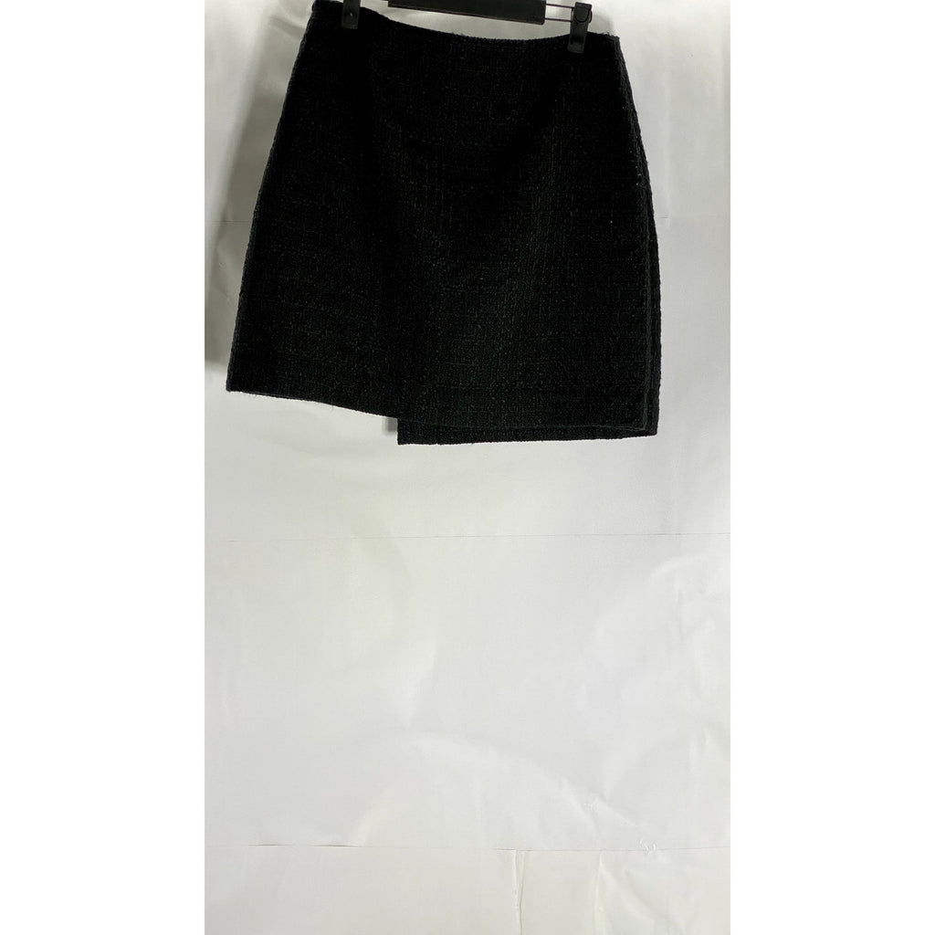 LOFT Women's Black Tweed Double Column Button Wrap Mini Skirt SZ 2