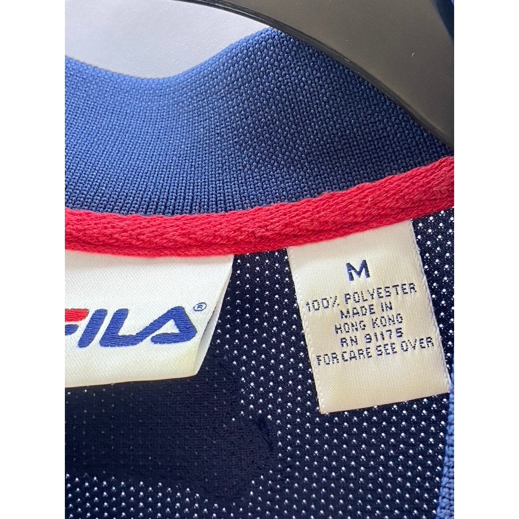 FILA Men’s Vintage Red-Navy-White Short Sleeve Button-Up Jersey Shirt SZ M