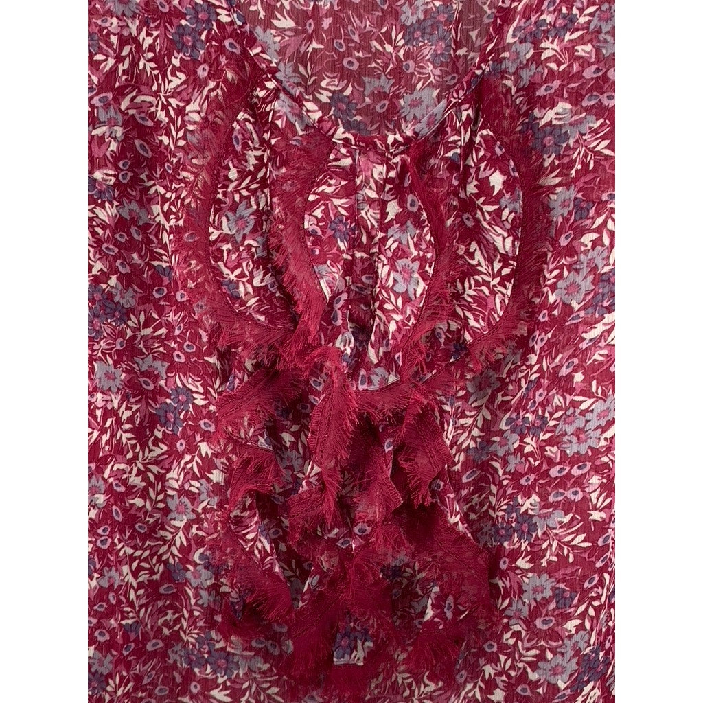 PARISIAN BELLE COLLECTION Women's Plus Burgundy Floral Fringe Top SZ 18/20
