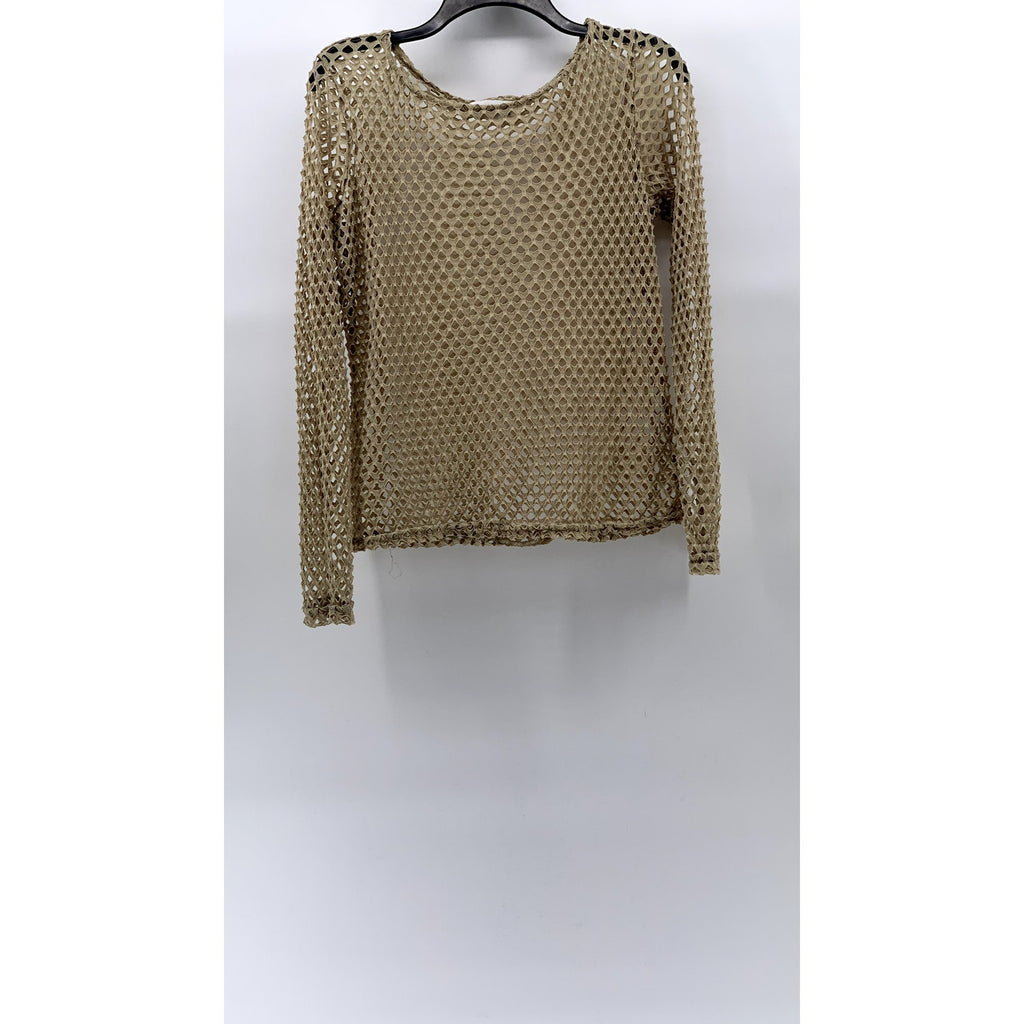 CHADWICK’S Women’s Tan Mesh Crewneck Long Sleeve Top SZ M