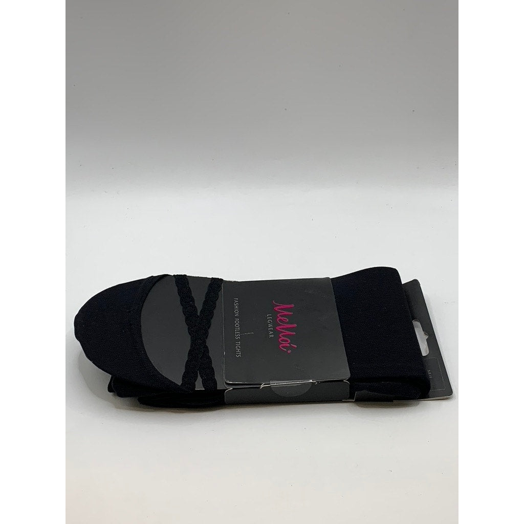 MEMOI Women's Black Solid Semi Sheer Criss-Class Footless Tights SZ M/L