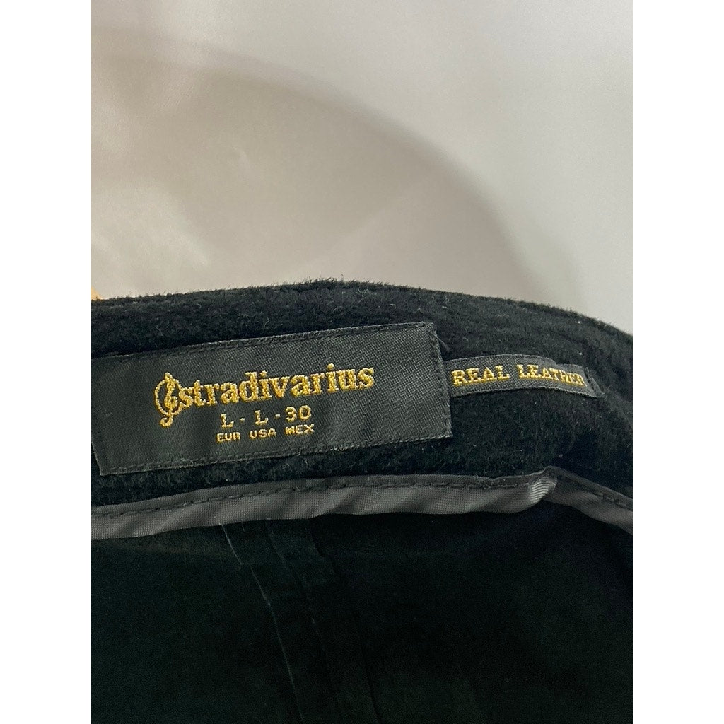 STRADIVARIUS Women's Black Suede Leather Button-Front Mini Skirt SZ L