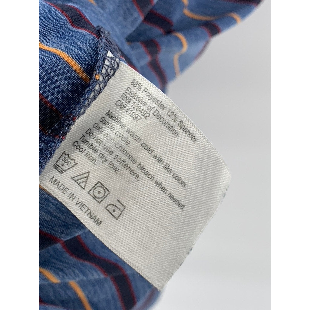 UNBRANDED Men's Blue-Burgundy Striped Short Sleeve Casual Polo Shirt SZ M