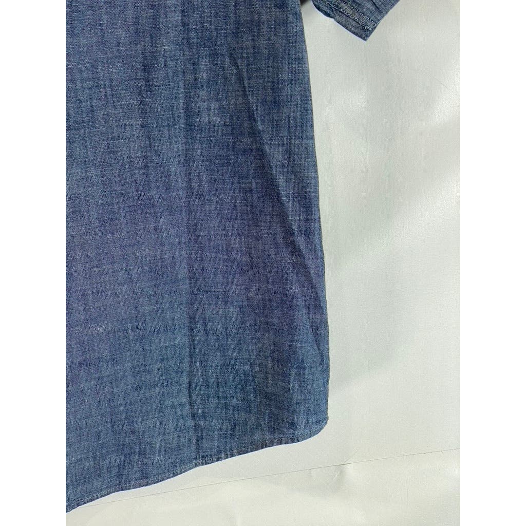 UNTUCKIT Men's Blue Chambray Terrano Slim-Fit Button-Up Short Sleeve Shirt SZ M