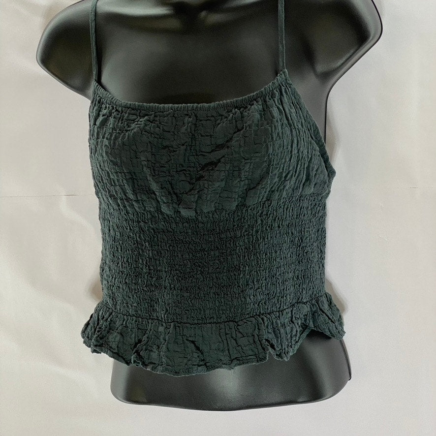 ZARA Women's Dark Gray Straight Neckline Adjustable Strap Ruffle-Hem Top SZ XL