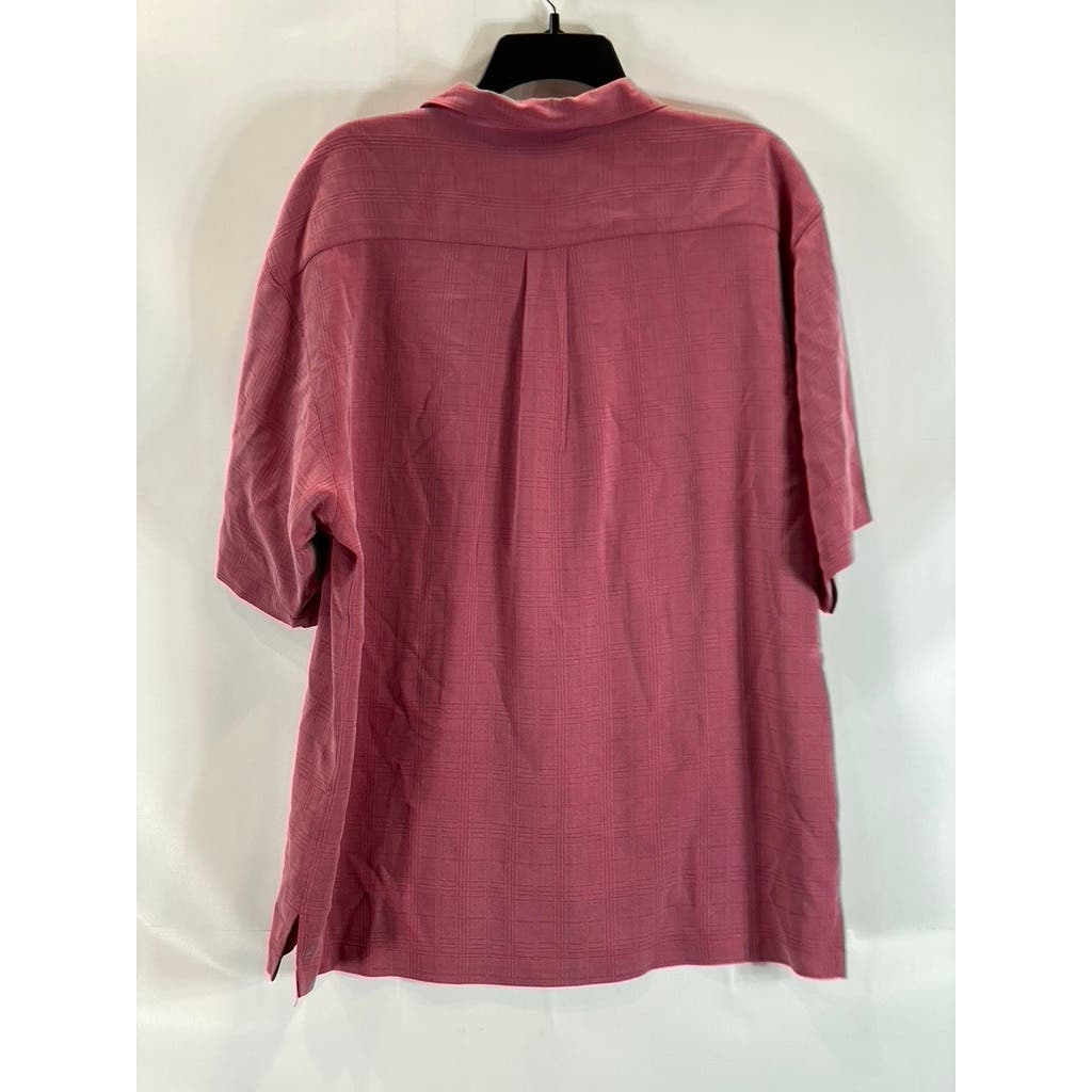 TOMMY BAHAMA Men's Red Textured Silk Vintage Button-Up Short Sleeve SZ L