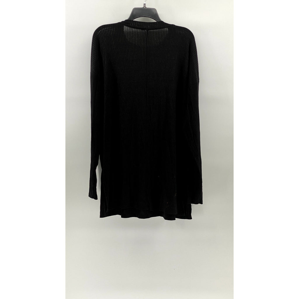 UNBRANDED Women's Black Ribbed Crewneck Long Sleeve Tunic Top SZ M