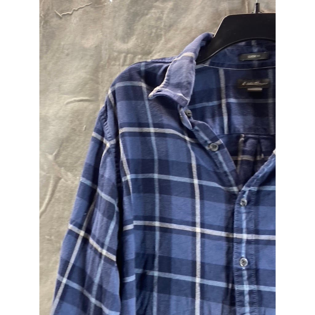EDDIE BAUER Men's Tall Blue Plaid Classic-Fit Button-Up Long Sleeve Shirt SZ L/T