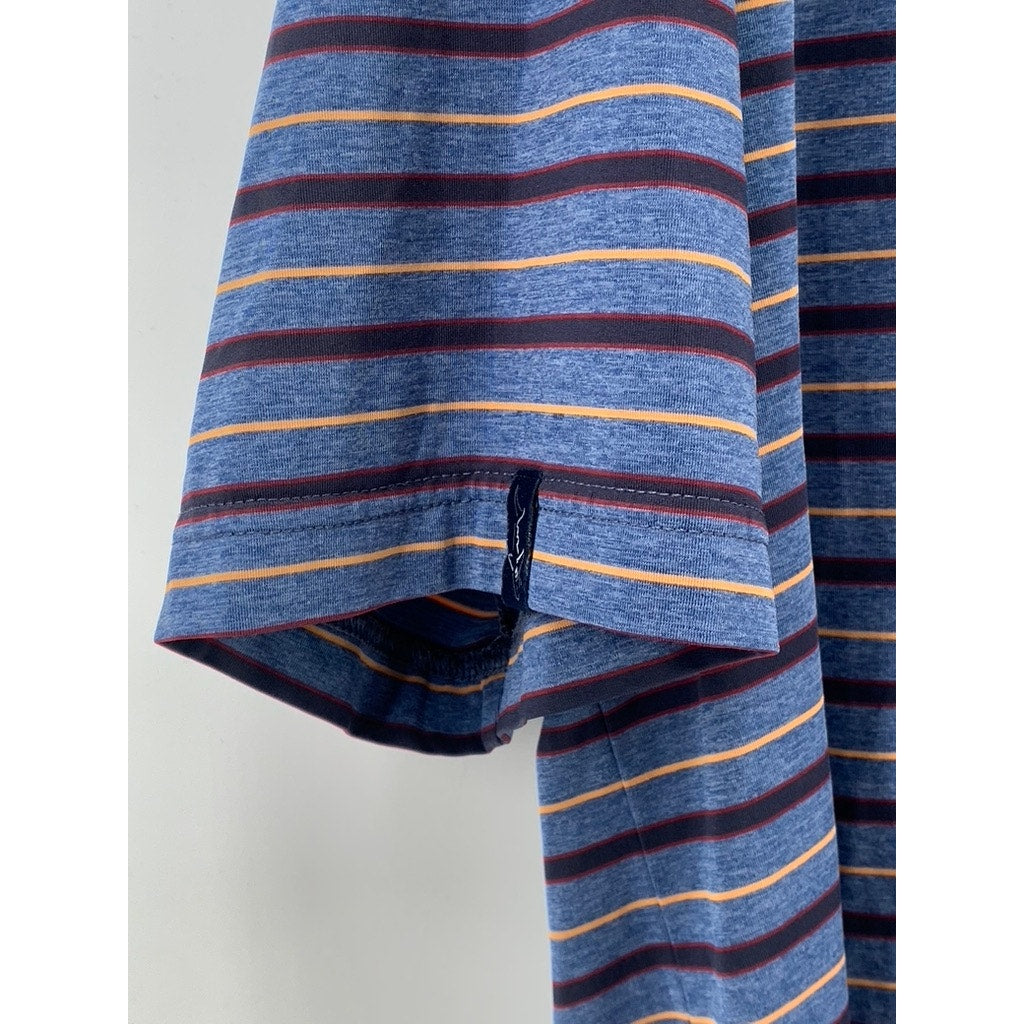 UNBRANDED Men's Blue-Burgundy Striped Short Sleeve Casual Polo Shirt SZ M