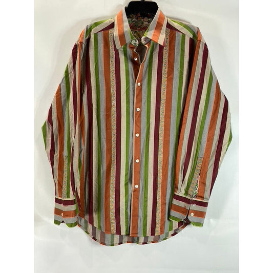ROBERT GRAHAM Men's Multi XL Striped Button-Up Long Sleeve Flip Cuff Shirt SZ L