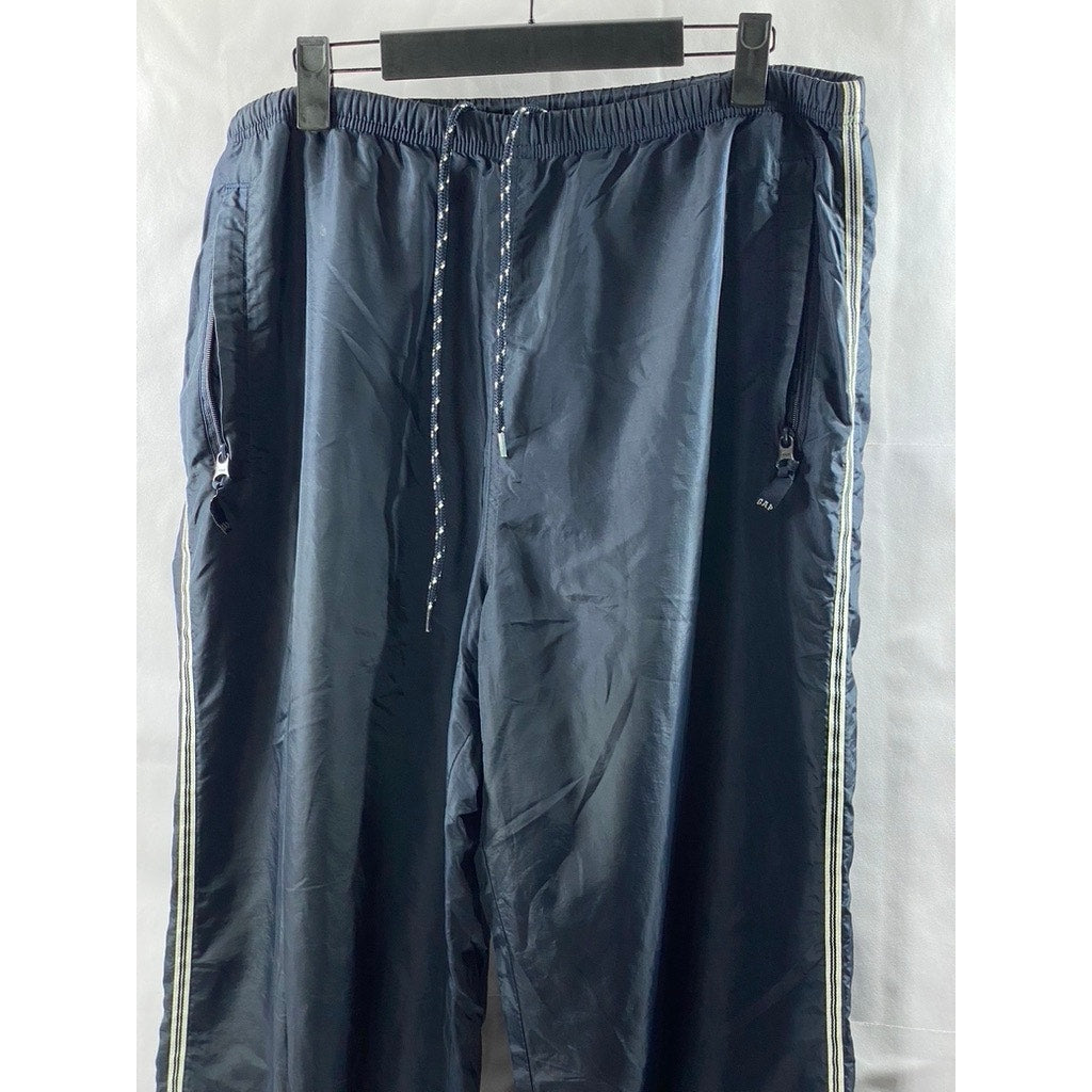 GAP Men's Navy Blue Stripe Drawstring Nylon Relaxed-Fit Track Pants SZ M
