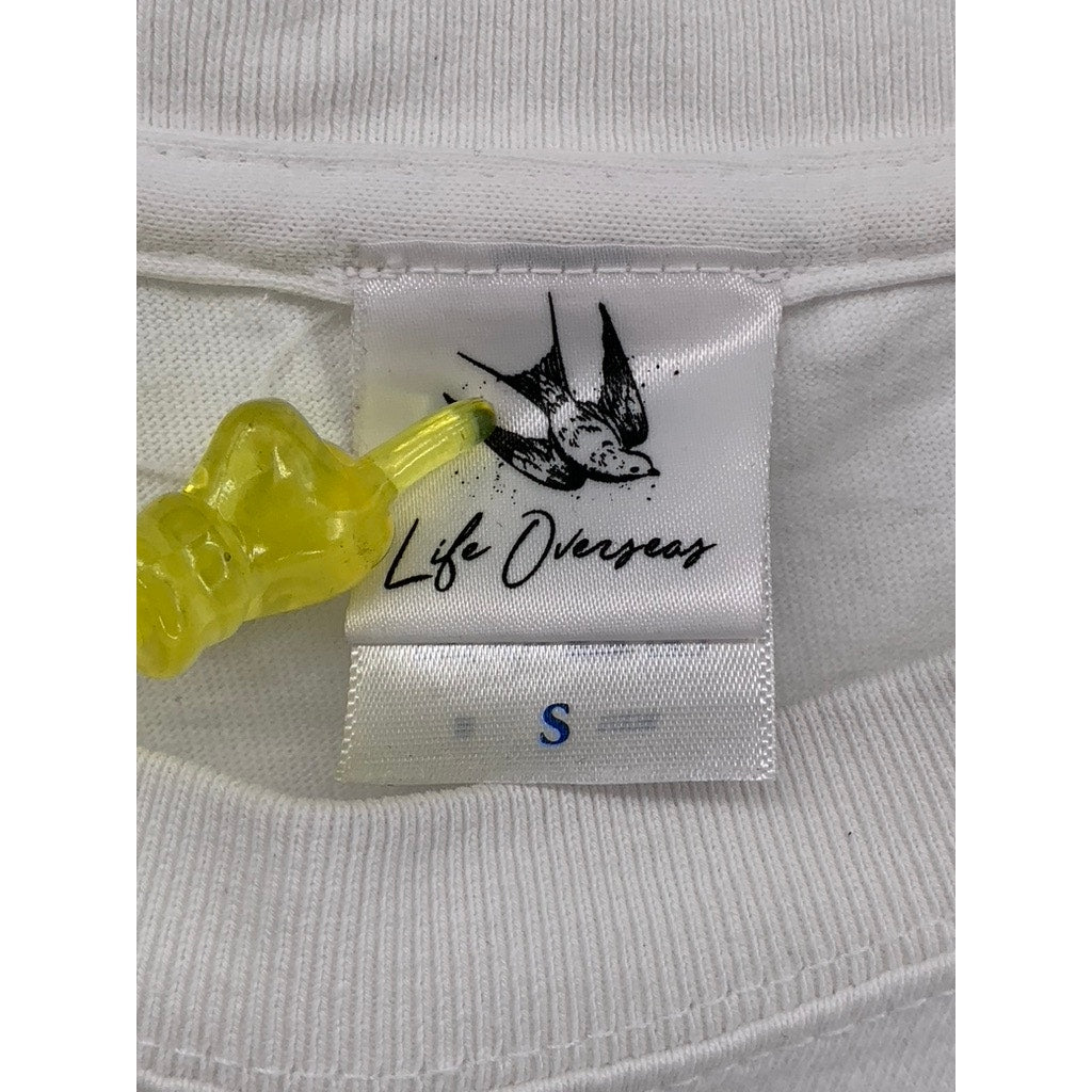 LIFE OVERSEAS Men's White Script Logo Crewneck Short Sleeve Casual T-Shirt SZ S
