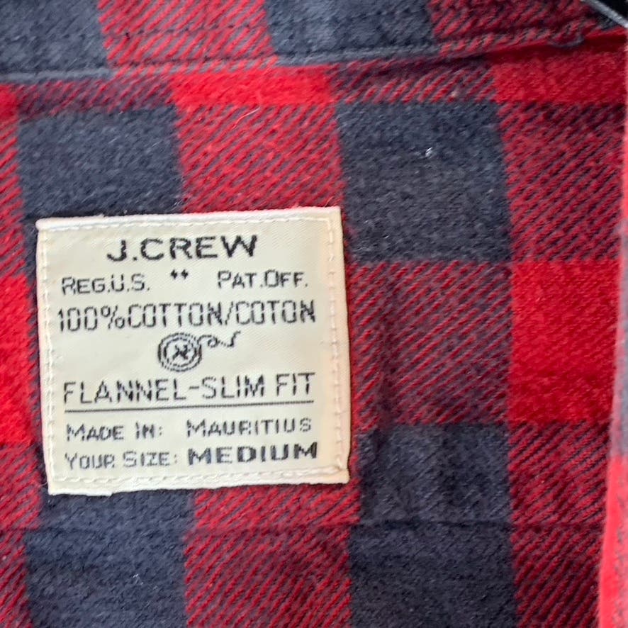 J.CREW Men's Red/Black Cotton Flannel Slim-Fit Button-Up Long Sleeve Shirt SZ M