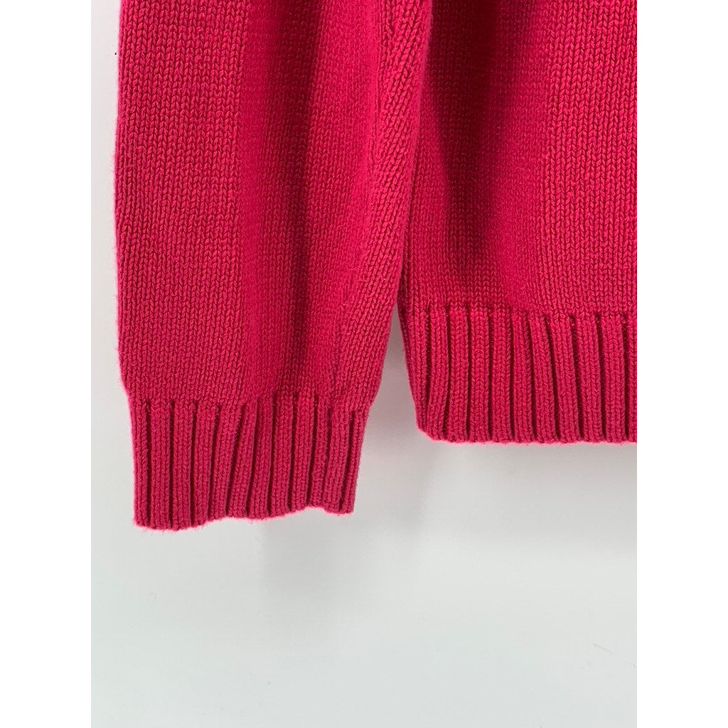 L.L.BEAN Women's Dark Pink Knit V-Neck Long Sleeve Pullover Cotton Sweater SZ S
