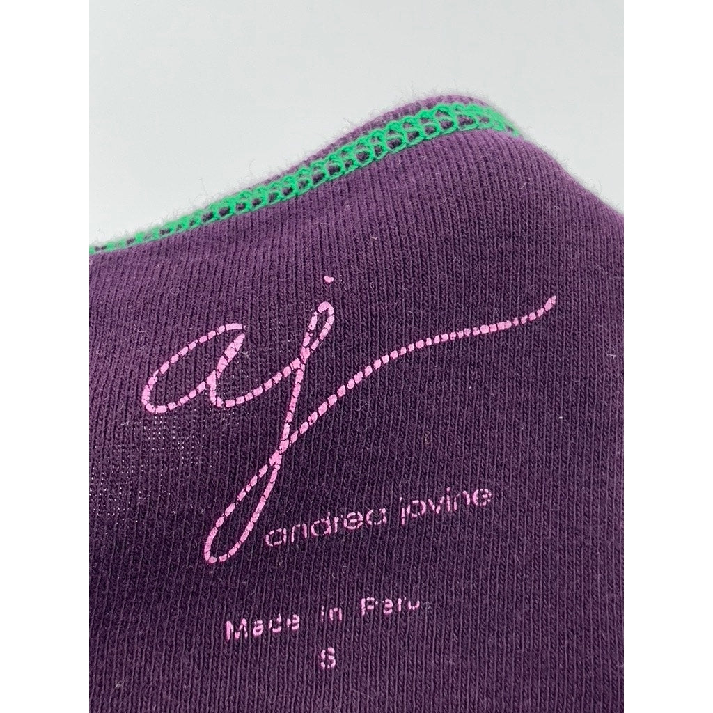AJ ANDREA JOVINE Women's Purple-Green Scoop-Neck Knit A-Line Knee Dress SZ S