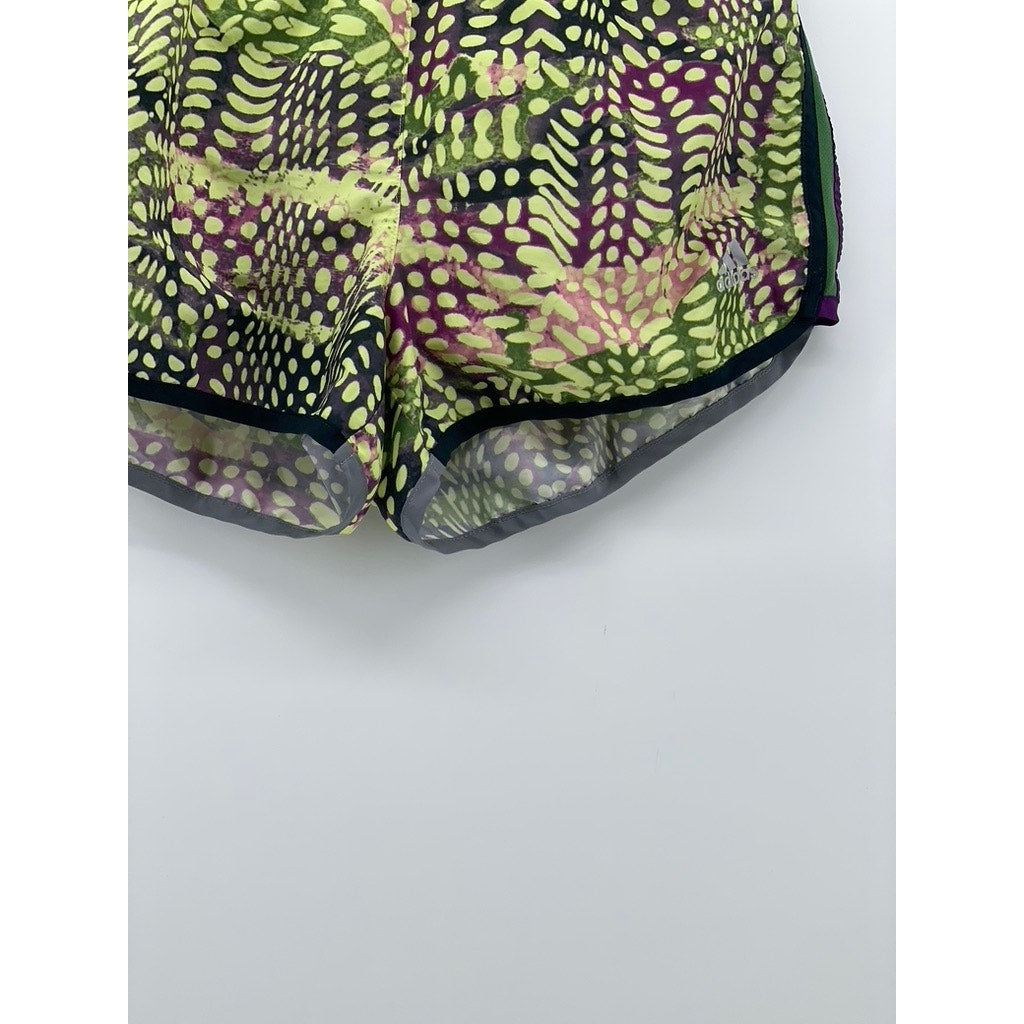 ADIDAS Women's Green Printed Climalite Elastic Waist Active Running Shorts SZ S