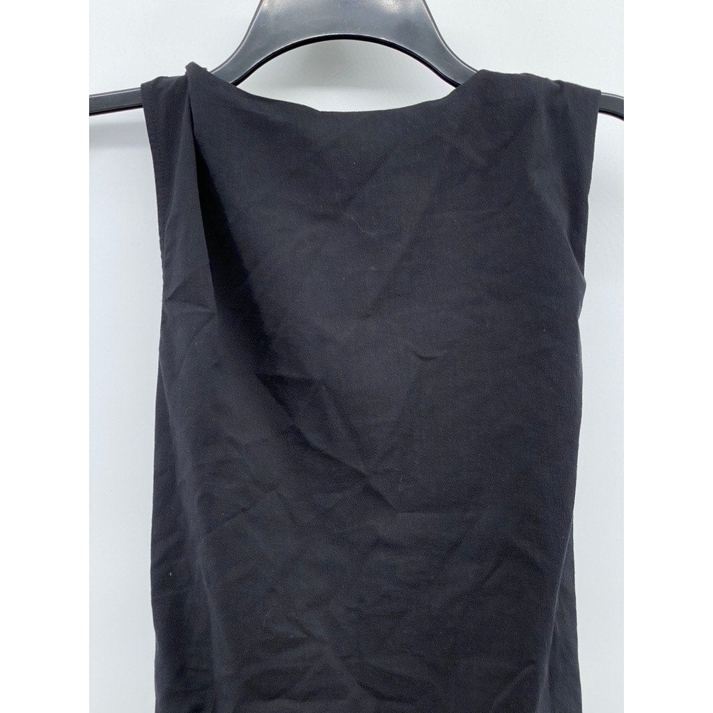 ZARA Women's Black Solid Crewneck Sleeveless Side Ruched Bodycon Mini Dress SZ M