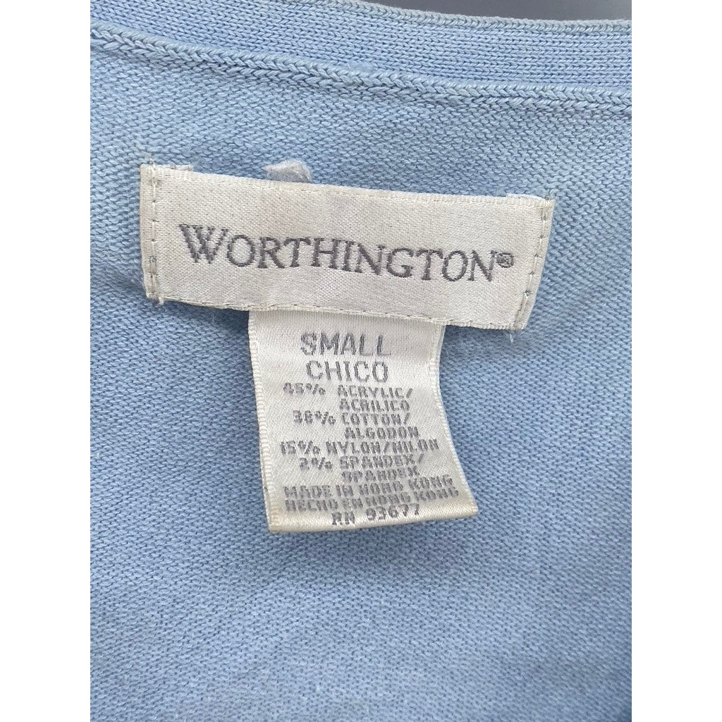 WORTHINGTON Women’s Light Blue Crewneck Button-Up Long Sleeve Cardigan SZ S