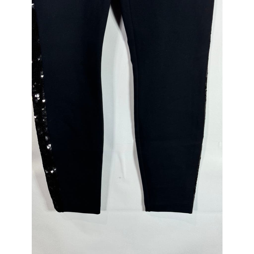 SPANX By Sara Berkley Women's Black Sequin Trim Ponte Skinny Ankle Pants SZ S