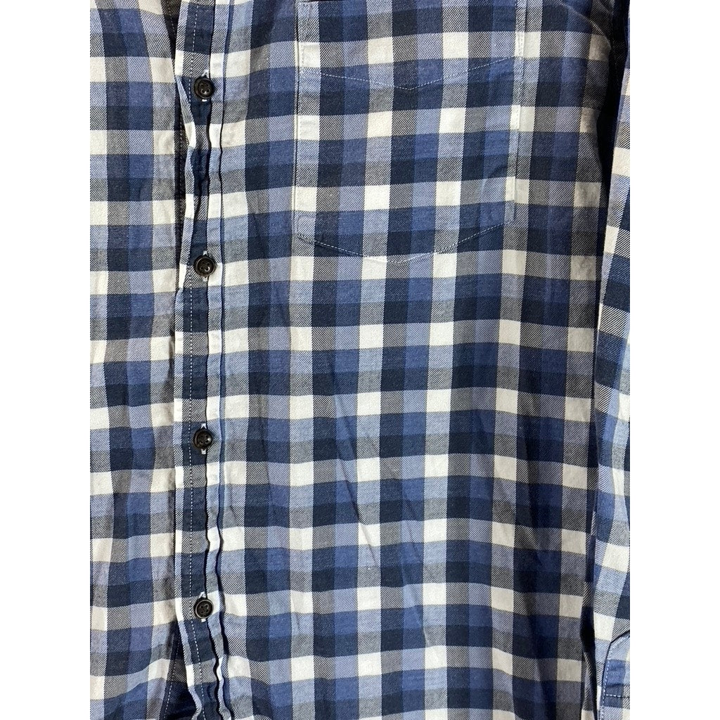 BANANA REPUBLIC Men's Blue Plaid Luxe Flannel Slim-Fit Button-Up Shirt SZ XL