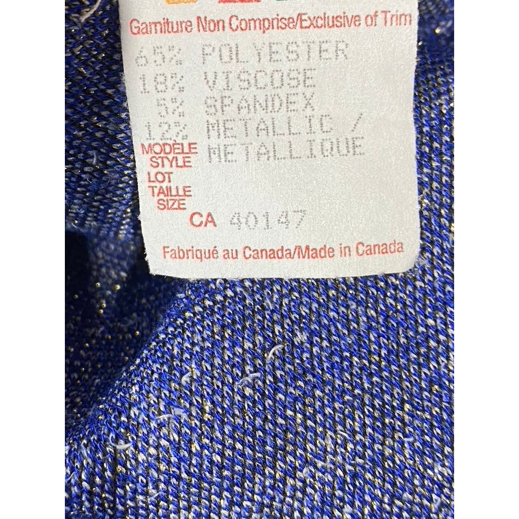 MEG SHOP Women's Metallic Gold/Blue Long Sleeve Pinched Hem Striped Blouse SZ L
