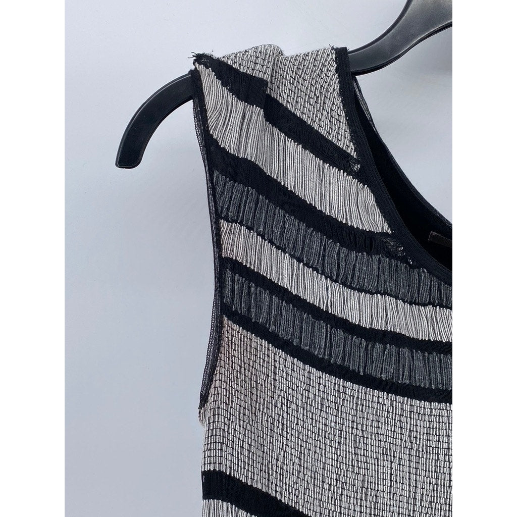 MAX STUDIO Women's Black-Gray Striped Fringe Scoopneck Sleeveless Dress SZ XS