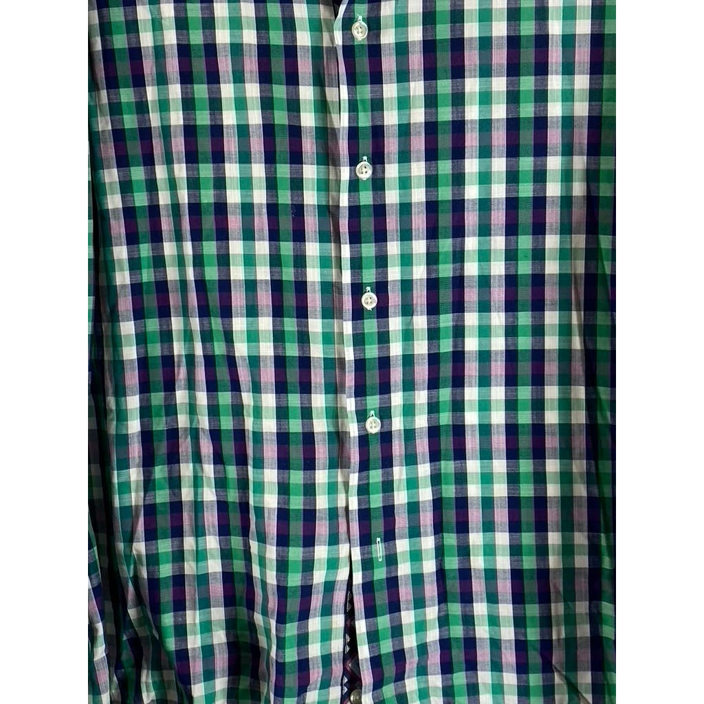 INSERCH ICON Men's Green Check Jacquard Cotton Button-Up Flip Cuff Shirt SZ XL