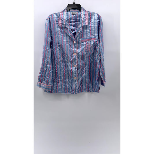 KATHRYN Women's Blue-Pink Striped Lightweight Long Sleeve Button-Up Top SZ S