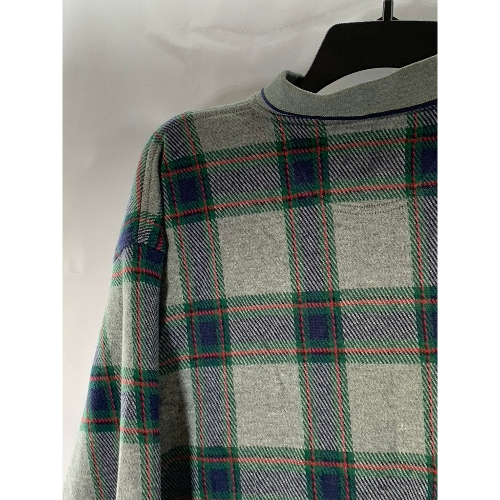 IZOD Men's Gray Check Regular-Fit Cotton Casual Long Sleeve Polo Shirt SZ L