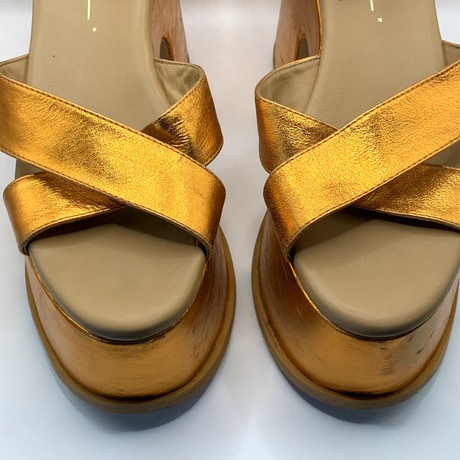 INTENTIONALLY Women's Orange Metallic John Platform Block-Heel Heels SZ 10.5