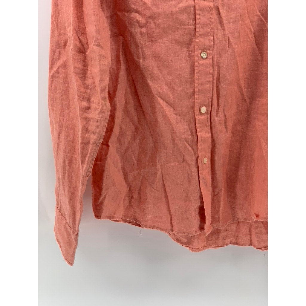SCOTCH & SODA Men's Coral Linen Regular Fit Button-Up Shirt SZ L