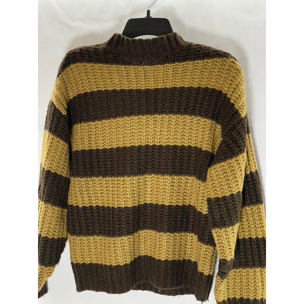 DAZY Women's Brown-Tan Crewneck Knit Long Sleeve Pullover Sweater SZ S