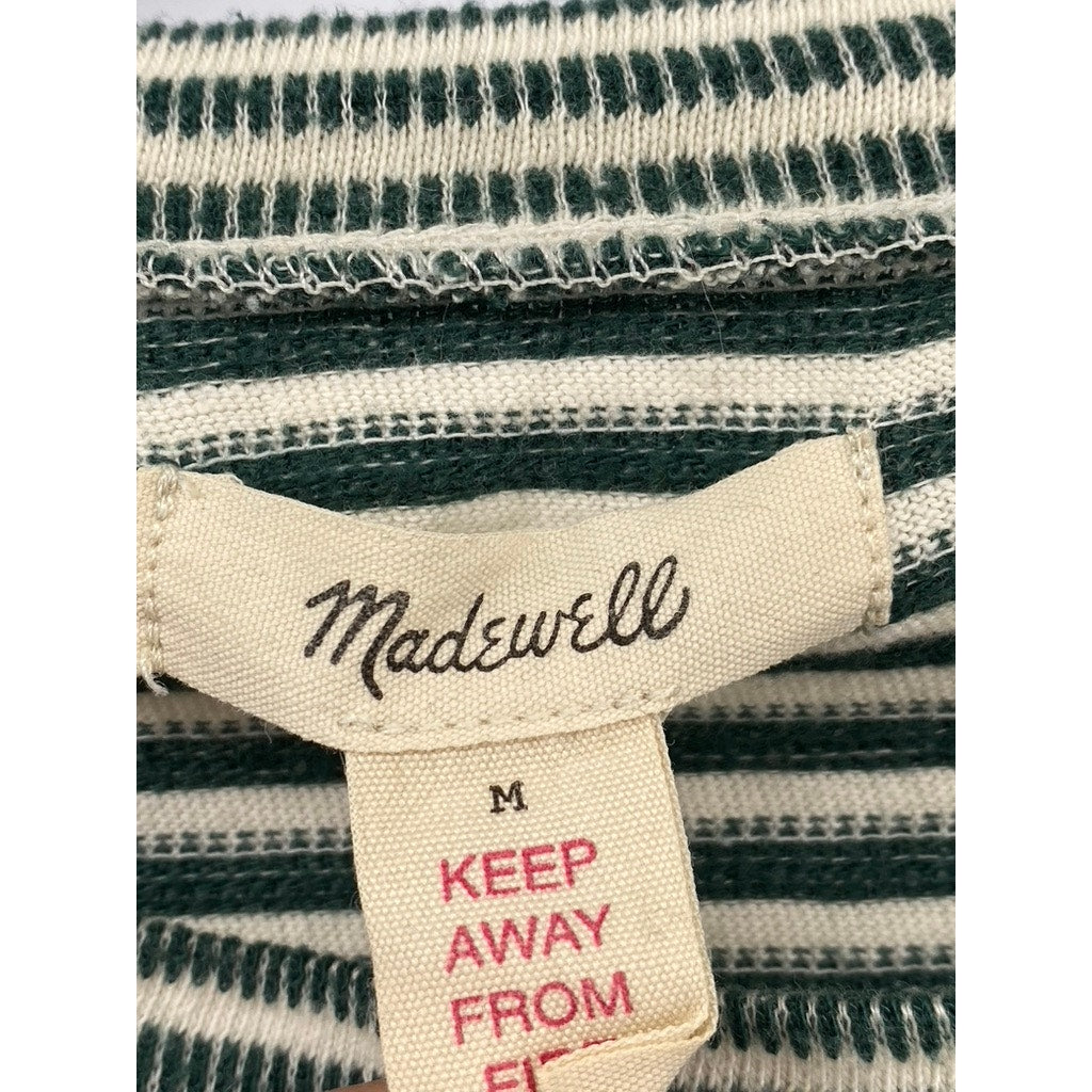 MADEWELL Women's Green-White Striped Crewneck Long Sleeve Knit Sleep Top SZ M